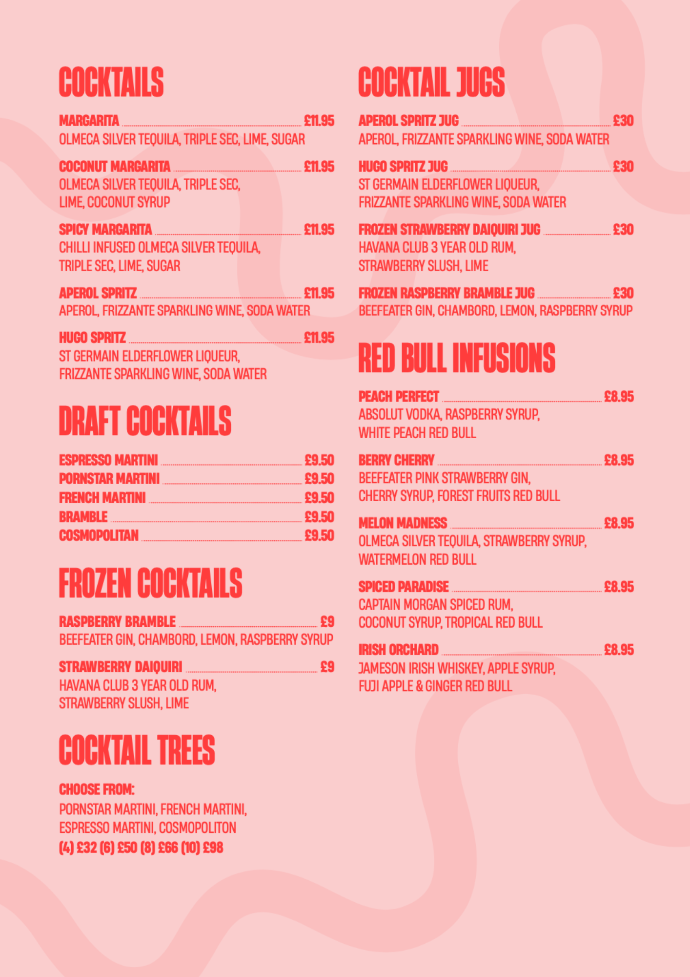 The bone Yard Drinks Menu